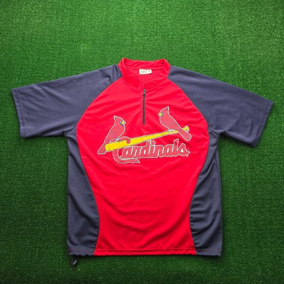 St Louis Cardinals Jersey Mens XL Blue Red 1/4 Zip MLB Baseball Sports Twin Bird - Picture 1 of 7